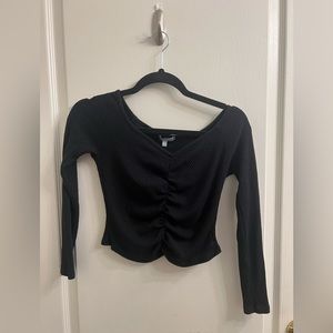 black ruched long sleeve top